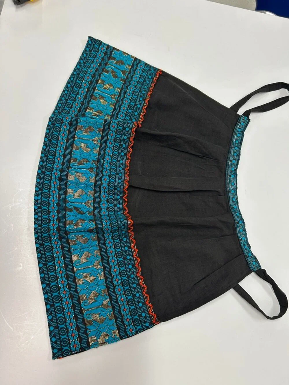 Boho Cottagecore Artisan MAYATEX Guatemalan Handwoven Apron Black Turquoise